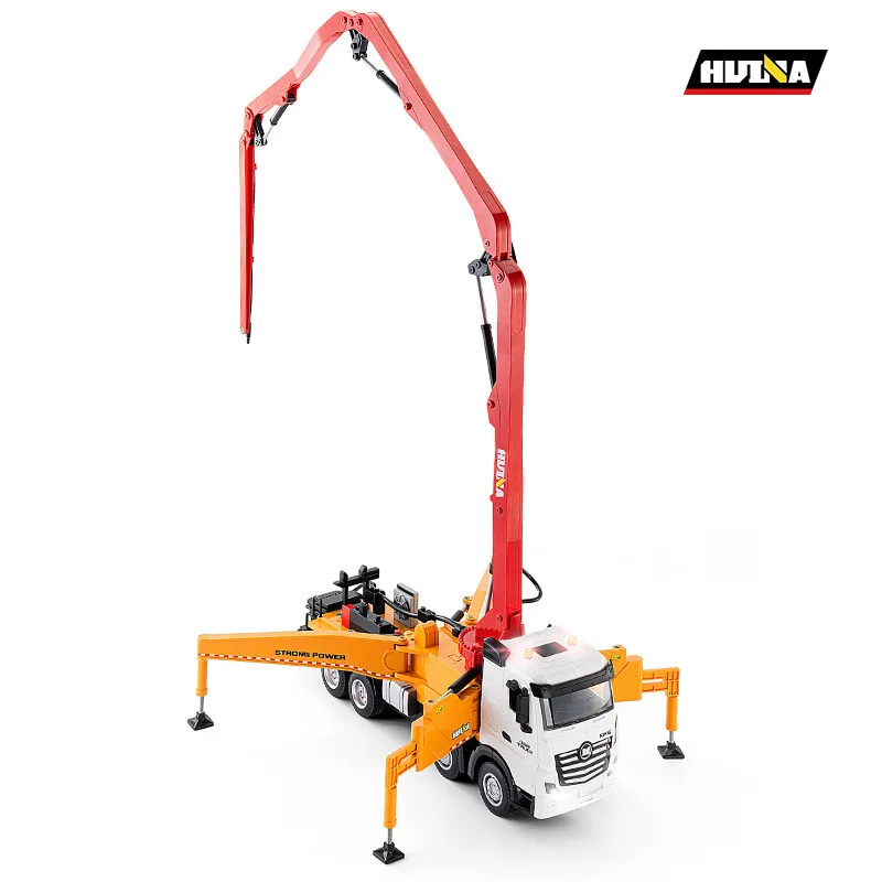 Huina 1381 - 1:18 11CH RC Concrete Pump Truck, 2.4GHz Remote-Control Construction Vehicle with Rotating Pump Arm, One-Key Water Spray, LED Lights, Sound Effects, Rechargeable Battery Included