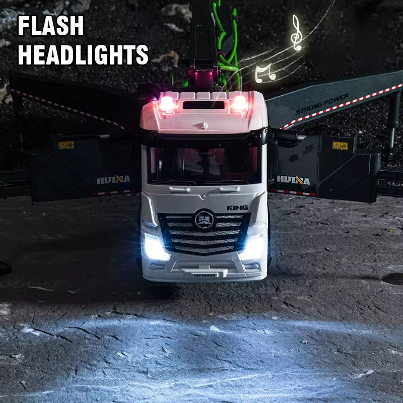 Huina 1381 - 1:18 11CH RC Concrete Pump Truck, 2.4GHz Remote-Control Construction Vehicle with Rotating Pump Arm, One-Key Water Spray, LED Lights, Sound Effects, Rechargeable Battery Included
