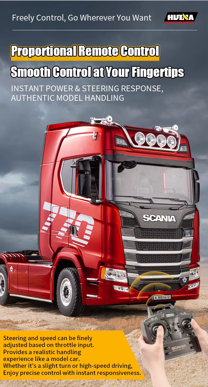 Huina 1501A Tractor License Scania 770S V8 1/18 RC Flatbed Trailer Dump Truck RC Alloy Truck Toy for Kids description image 11