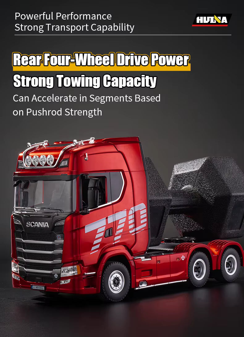 Huina 1501A Tractor License Scania 770S V8 1/18 RC Flatbed Trailer Dump Truck RC Alloy Truck Toy for Kids description image 5