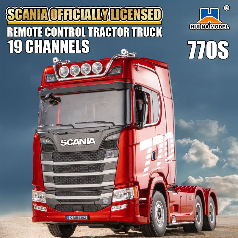 Huina 1501A - 1:18 Scale 19CH 770S RC Tractor Truck with Flatbed Trailer, 2.4GHz Remote Control 6x4 Transport Vehicle, Proportional Steering, Working Trailer Functions, LED Lights & Sound