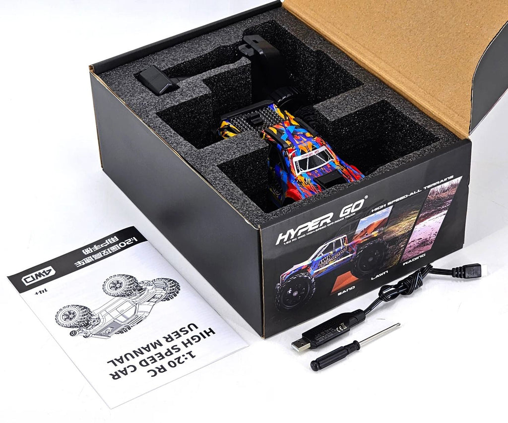 MJX Hyper Go 20208 - 1:20 4WD Brushless RC Monster Truck, 1806 4400KV Motor, 35A ESC, 39km/h, 7.4V 850mAh LiPo Battery, Oil-Filled Shocks, Metal Differential, 2.4GHz Radio, LED Lights
