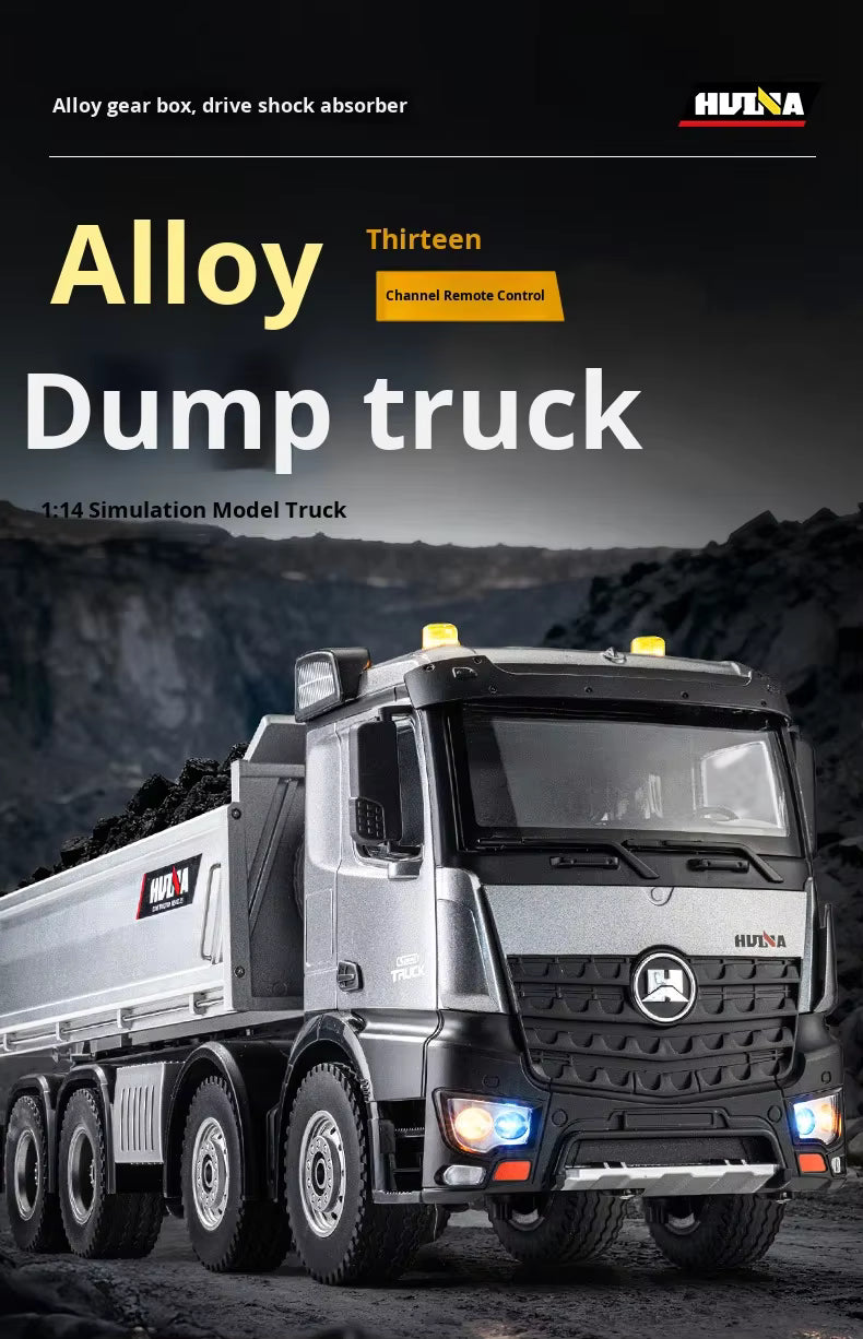 Huina 1536PRO 1/14 Scale Alloy Metal Remote Control RC Dump Truck 12 Channels Ready-to-Go 25m Control Range Realistic Unloading description image 4