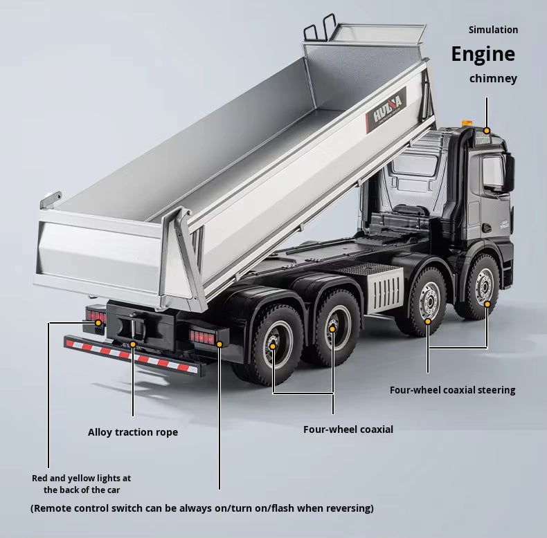 Huina 1536PRO 1/14 Scale Alloy Metal Remote Control RC Dump Truck 12 Channels Ready-to-Go 25m Control Range Realistic Unloading description image 10
