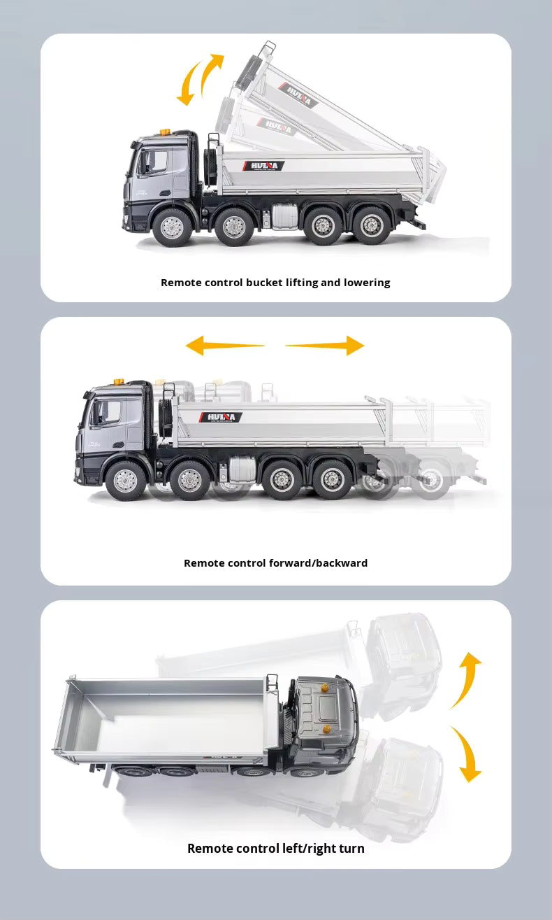 Huina 1536PRO 1/14 Scale Alloy Metal Remote Control RC Dump Truck 12 Channels Ready-to-Go 25m Control Range Realistic Unloading description image 11
