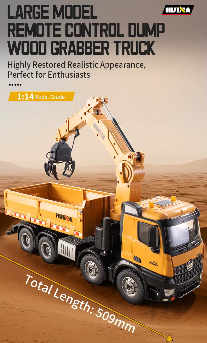 HUINA 1538 1/14 26CH Alloy Wood Grabber Dumper Remote Control Engineering Construction Model description image 1