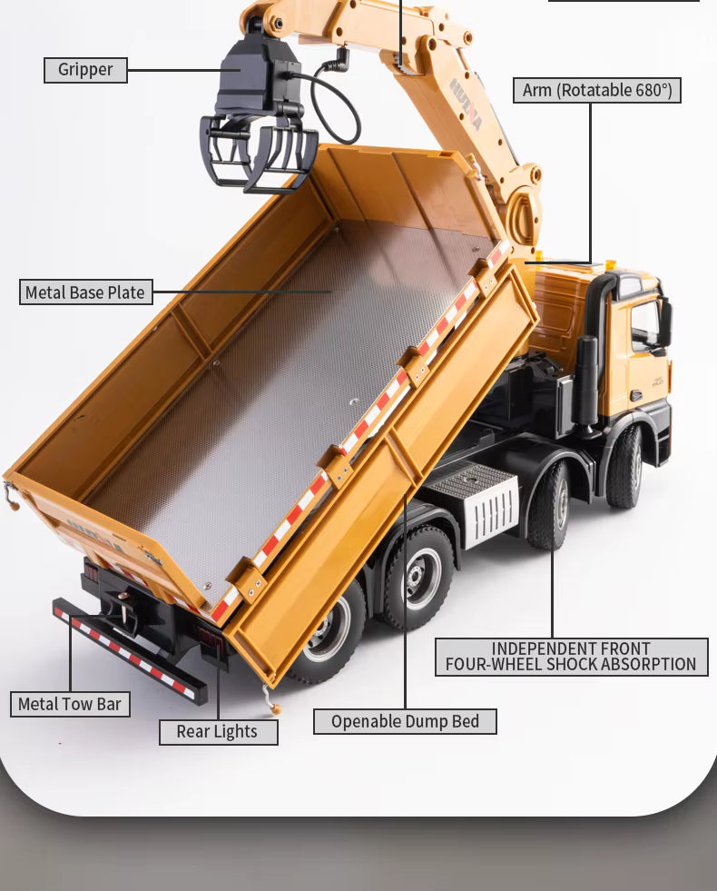 HUINA 1538 1/14 26CH Alloy Wood Grabber Dumper Remote Control Engineering Construction Model description image 7