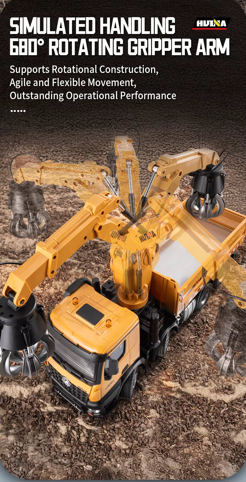 HUINA 1538 1/14 26CH Alloy Wood Grabber Dumper Remote Control Engineering Construction Model description image 9