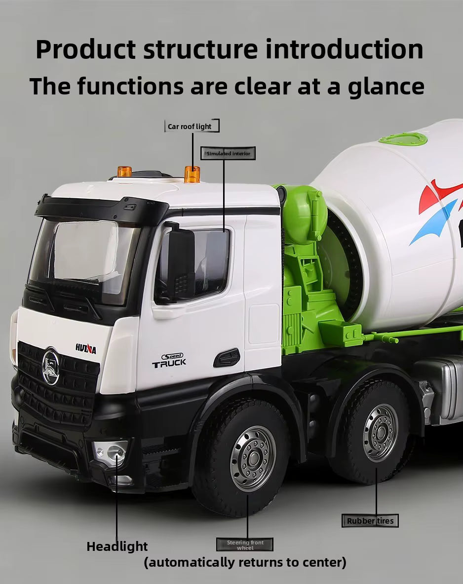 Huina 1537 1:14 RTR Metal Remote Control Mixer Truck 2.4G 12CH Light Sound Effects Agitating Lorry Finished description image 6