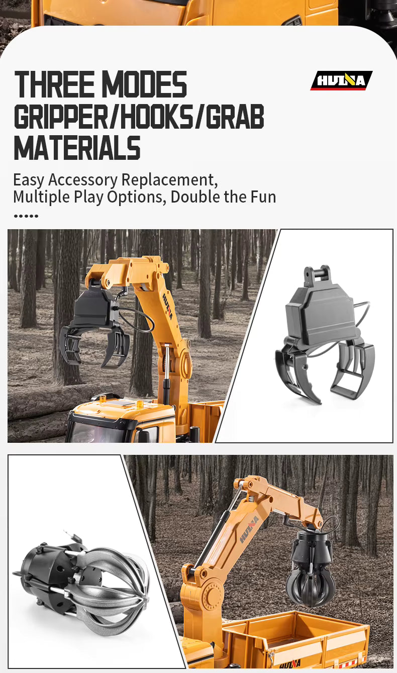 HUINA 1538 1/14 26CH Alloy Wood Grabber Dumper Remote Control Engineering Construction Model description image 11