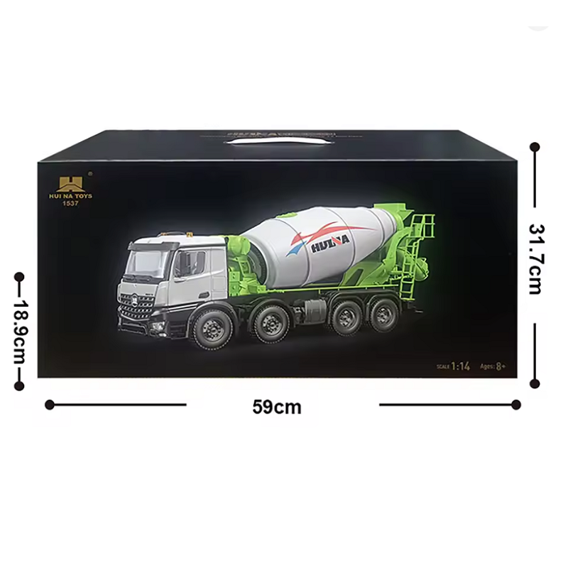 Huina 1537 1:14 RTR Metal Remote Control Mixer Truck 2.4G 12CH Light Sound Effects Agitating Lorry Finished