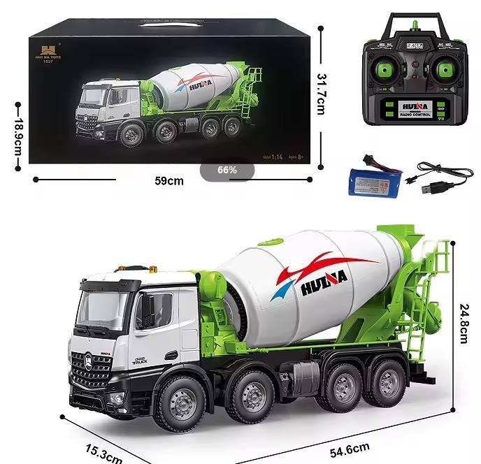 Huina 1537 1:14 RTR Metal Remote Control Mixer Truck 2.4G 12CH Light Sound Effects Agitating Lorry Finished