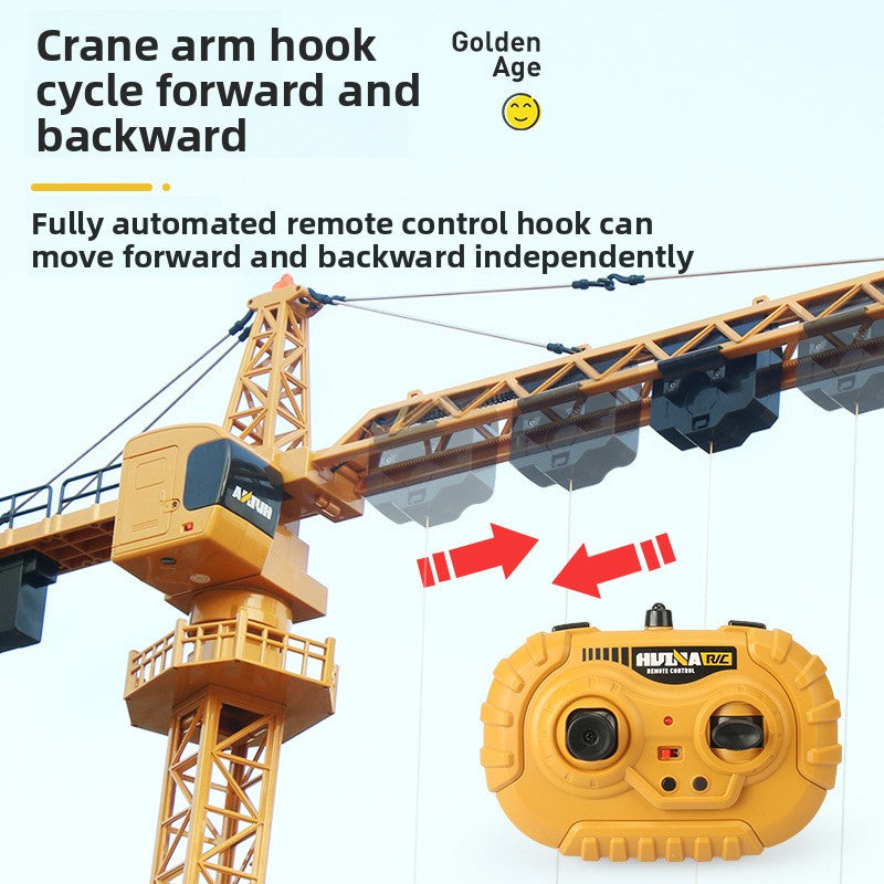 Huina 1585 - 1:14 12CH RC Tower Crane, Semi-Alloy Construction Crane with 2.4GHz Remote Control, 360° Rotation, Working Hook and Trolley, LED Lights, Sound Effects, Rechargeable Battery