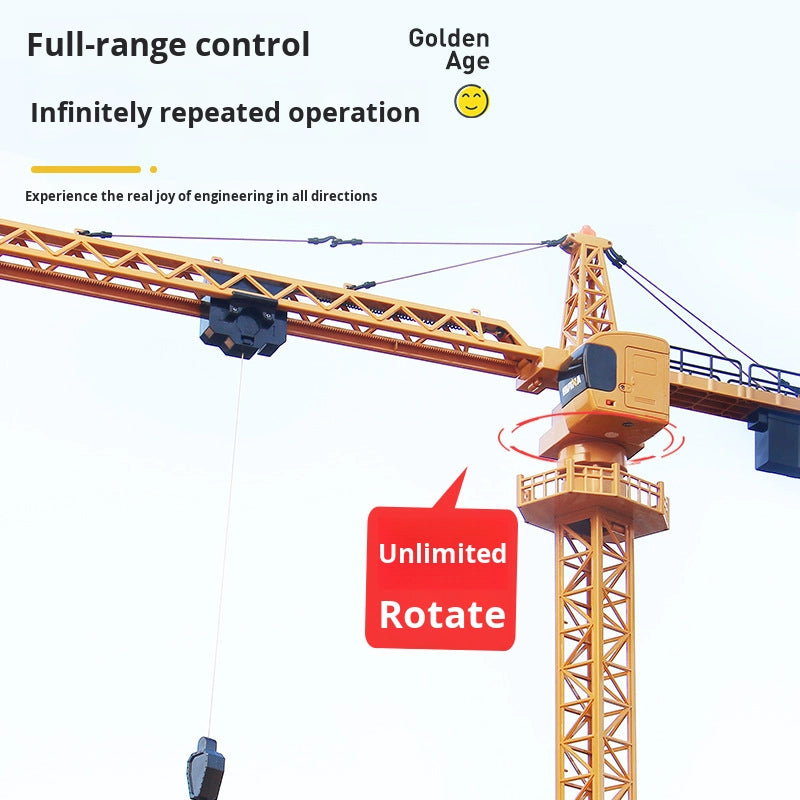 Huina 1585 - 1:14 12CH RC Tower Crane, Semi-Alloy Construction Crane with 2.4GHz Remote Control, 360° Rotation, Working Hook and Trolley, LED Lights, Sound Effects, Rechargeable Battery