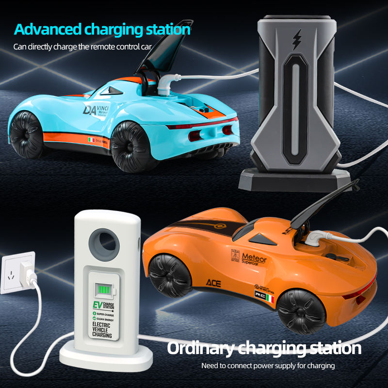 9 Channel Remote Control EV Sport Car Model Dual Spray RC Racing Car Body Light Control Electric Vehicle Toys With Charging Pile