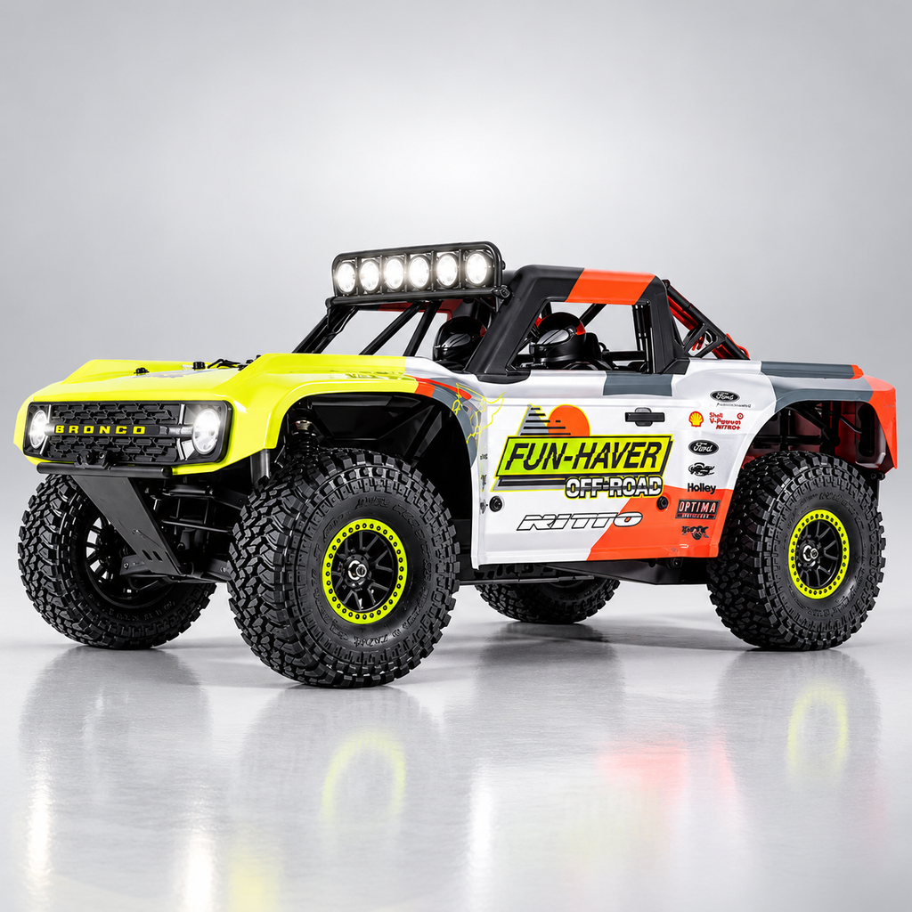 FMS 10702 RS25 - 1:7 Scale Ford Bronco U4 Funhaver 2025 Brushless RC Truck, 4WD, 80 km/h, 1600KV Motor, 150A ESC, Gyro Radio, LED Lights (Battery and Charger Not Included)
