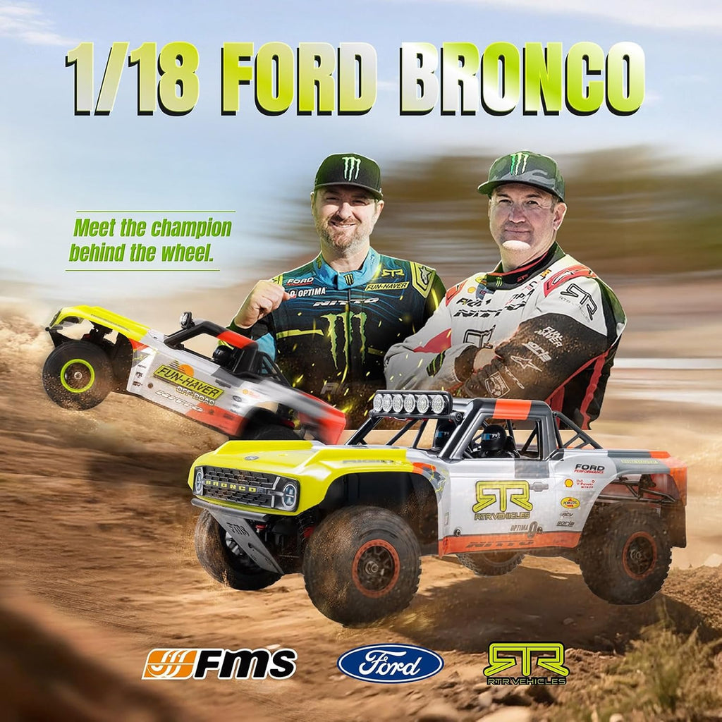 FMS 11871 RS24-BL - 1:18 Scale, Ford Bronco U4 Funhaver Brushless RC Truck, 4WD, 45 km/h, 2.4 GHz Radio, LED Lights, Off-Road Racing Design, (Battery and Charger Not Included)