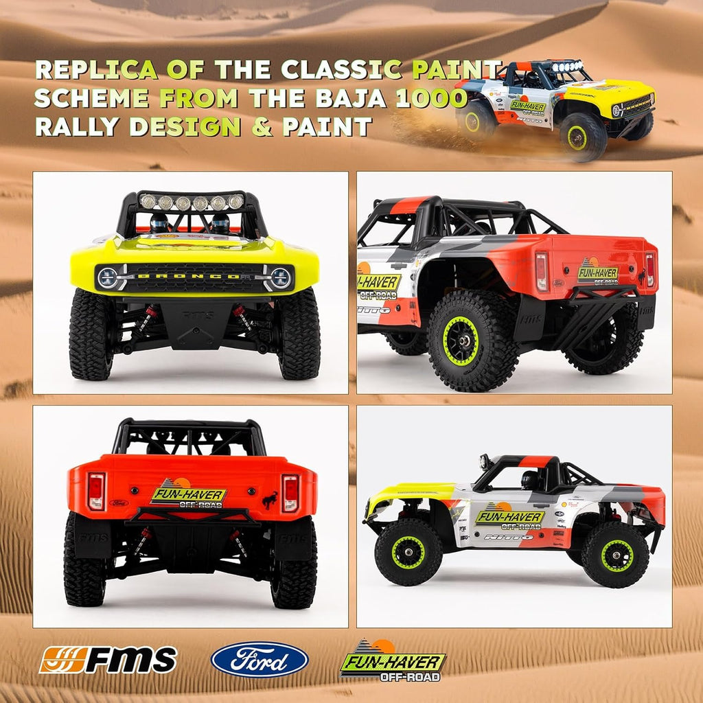FMS 11871 RS24-BL - 1:18 Scale, Ford Bronco U4 Funhaver Brushless RC Truck, 4WD, 45 km/h, 2.4 GHz Radio, LED Lights, Off-Road Racing Design, (Battery and Charger Not Included)