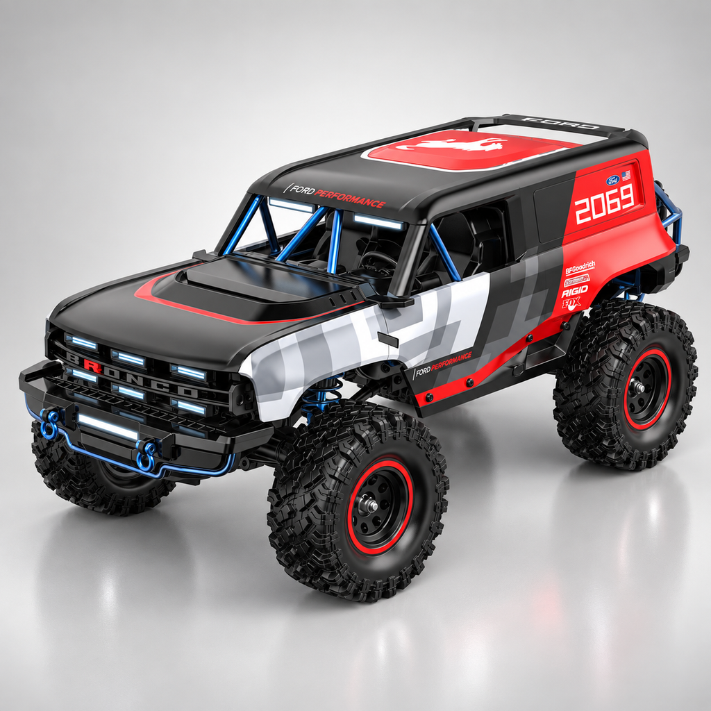 MJX Hyper Go H18P - Ford Bronco R Baja1000 1:18 4WD Brushless RC Crawler, 1606 4200KV Motor, 15A ESC, 3-Mode FWD/4WD/DIG, ABS Body, 2.4GHz 4-Channel Radio, 7.4V Battery, USB Charger & Accessories