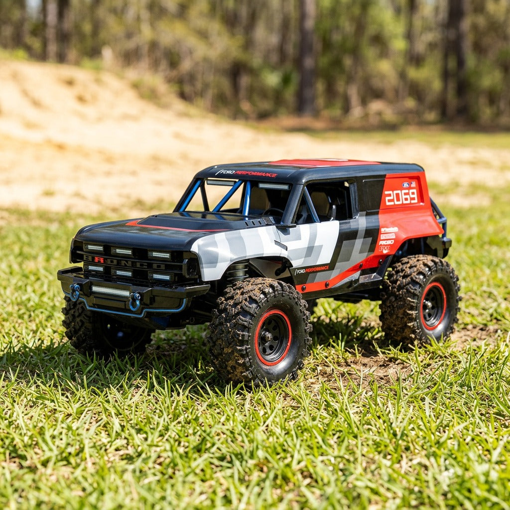 MJX Hyper Go H18P - Ford Bronco R Baja1000 1:18 4WD Brushless RC Crawler, 1606 4200KV Motor, 15A ESC, 3-Mode FWD/4WD/DIG, ABS Body, 2.4GHz 4-Channel Radio, 7.4V Battery, USB Charger & Accessories