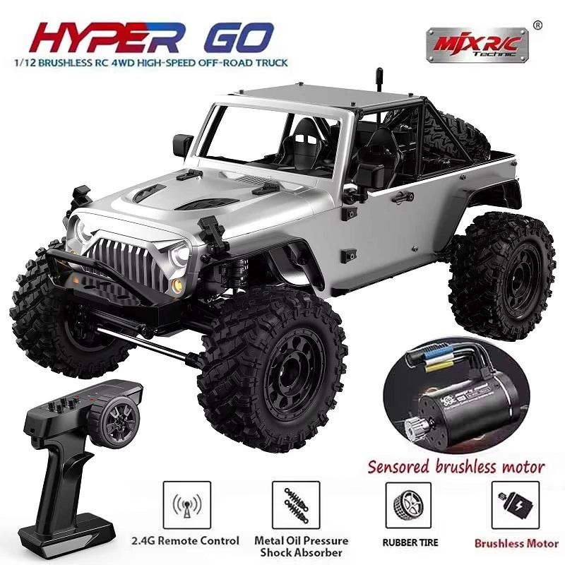 MJX Hyper Go H12Y+ - 1:12 4WD Brushless RC Crawler, 3650 3500KV Sensored Motor, 45A ESC, Aluminum Alloy Body, 20KG Metal Gear Servo, Portal Axles, 2S Battery, 2.4GHz 4CH Radio with LED Lights