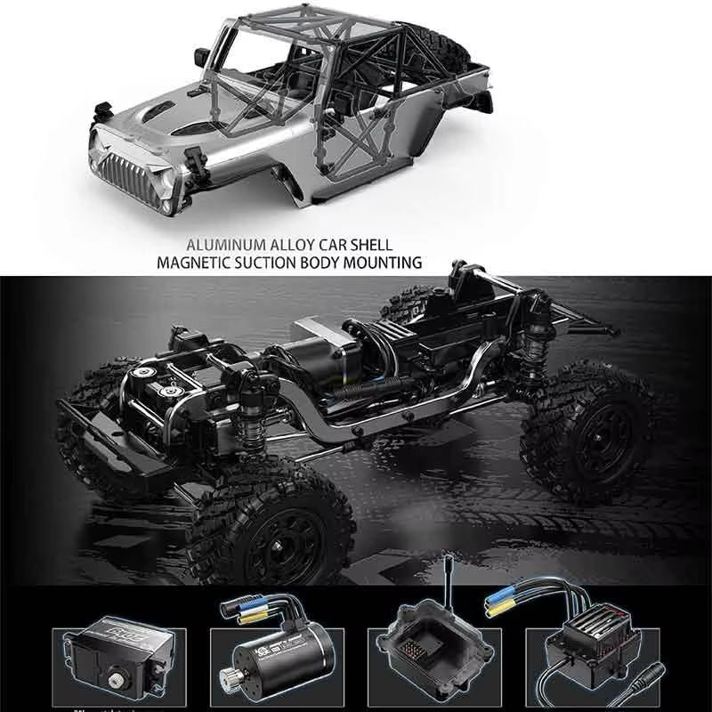MJX Hyper Go H12Y+ - 1:12 4WD Brushless RC Crawler, 3650 3500KV Sensored Motor, 45A ESC, Aluminum Alloy Body, 20KG Metal Gear Servo, Portal Axles, 2S Battery, 2.4GHz 4CH Radio with LED Lights
