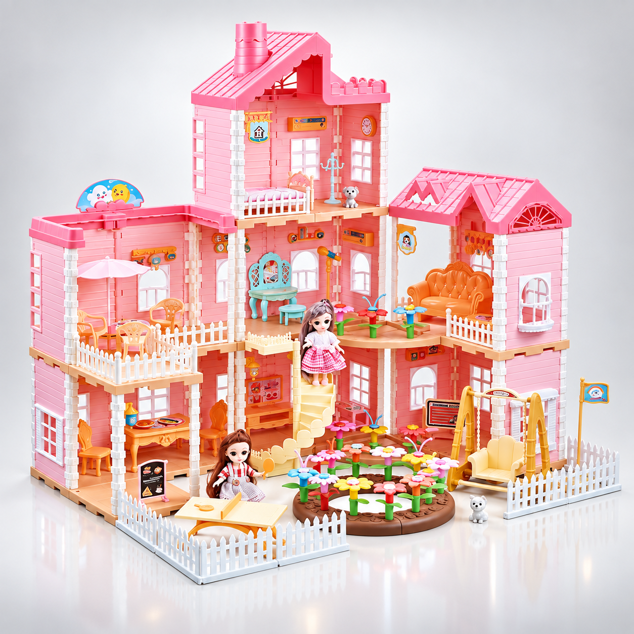 Large Doll House Kit Toys with Spray Function Pretend Play Dream Girl Doll House Furniture Toy for Kids #668-80A