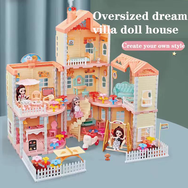 Large Doll House Kit Toys with Spray Function Pretend Play Dream Girl Doll House Furniture Toy for Kids #668-80A description image 1