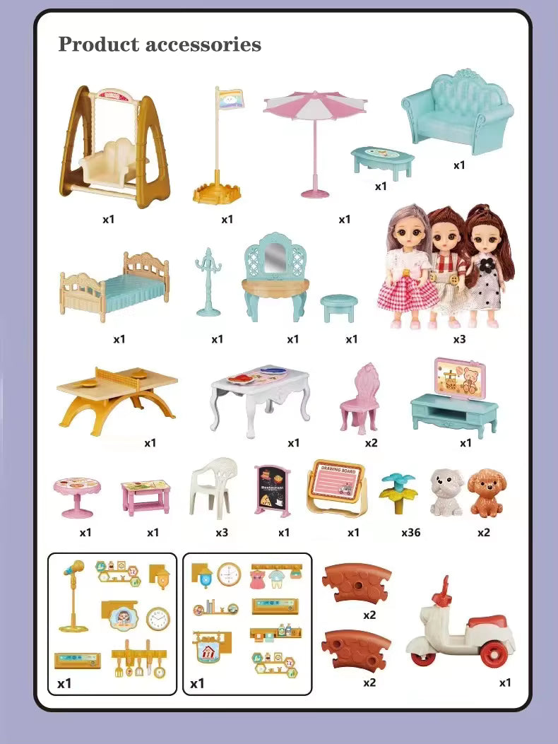 Large Doll House Kit Toys with Spray Function Pretend Play Dream Girl Doll House Furniture Toy for Kids #668-80A description image 6