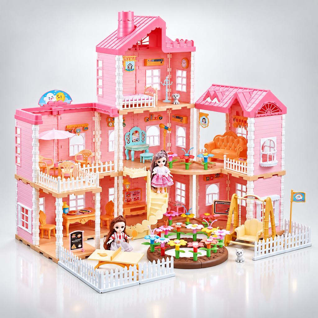 Large Doll House Kit Toys with Spray Function Pretend Play Dream Girl Doll House Furniture Toy for Kids #668-80A
