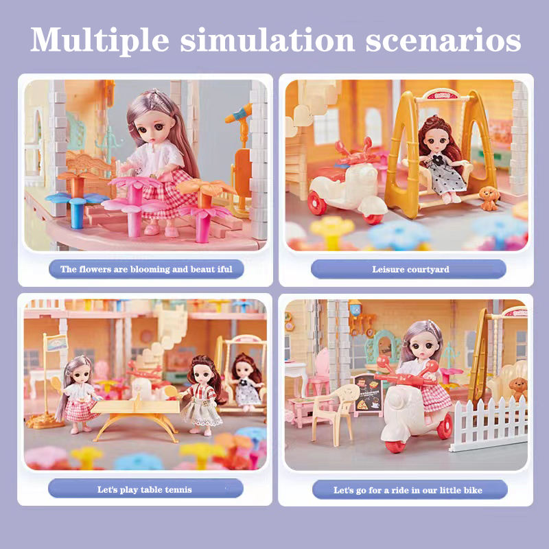 Large Doll House Kit Toys with Spray Function Pretend Play Dream Girl Doll House Furniture Toy for Kids #668-80A