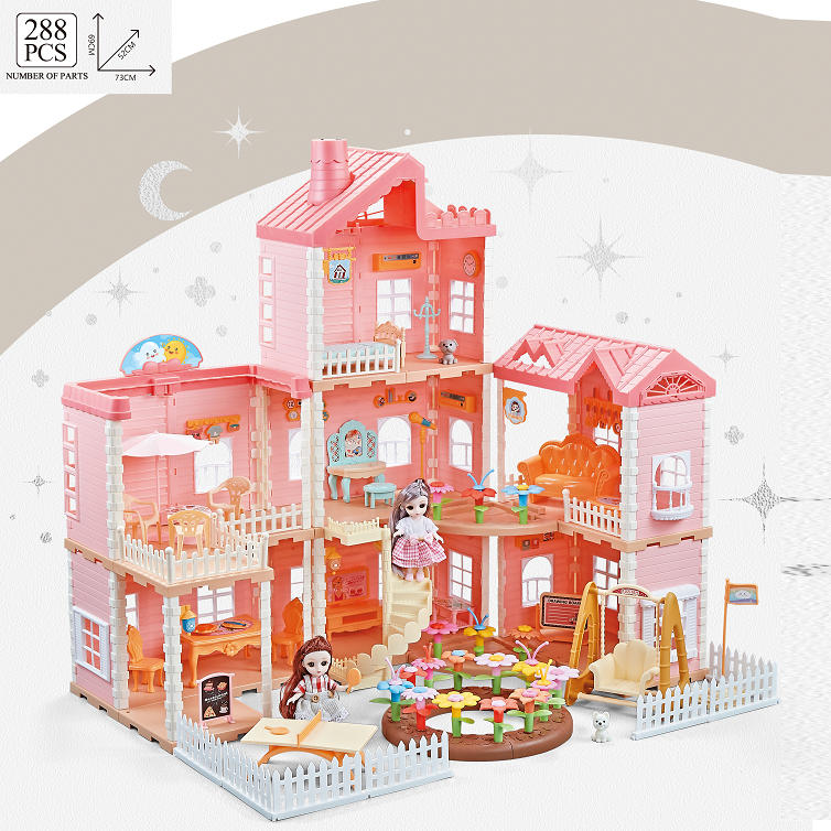 Large Doll House Kit Toys with Spray Function Pretend Play Dream Girl Doll House Furniture Toy for Kids #668-80A