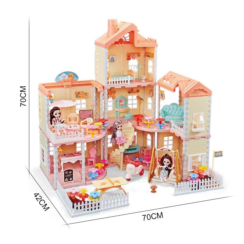 Large Doll House Kit Toys with Spray Function Pretend Play Dream Girl Doll House Furniture Toy for Kids #668-80A