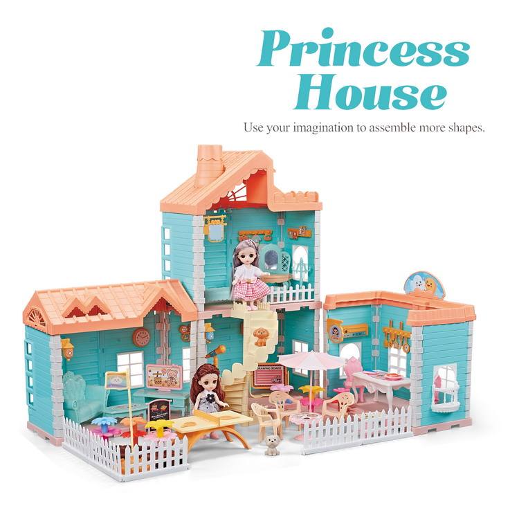 Princess DIY Plastic Play Castle Doll House Big Villa with Furniture Kit & Figures Toy for Girls & Children