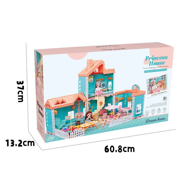 Princess DIY Plastic Play Castle Doll House Big Villa with Furniture Kit & Figures Toy for Girls & Children