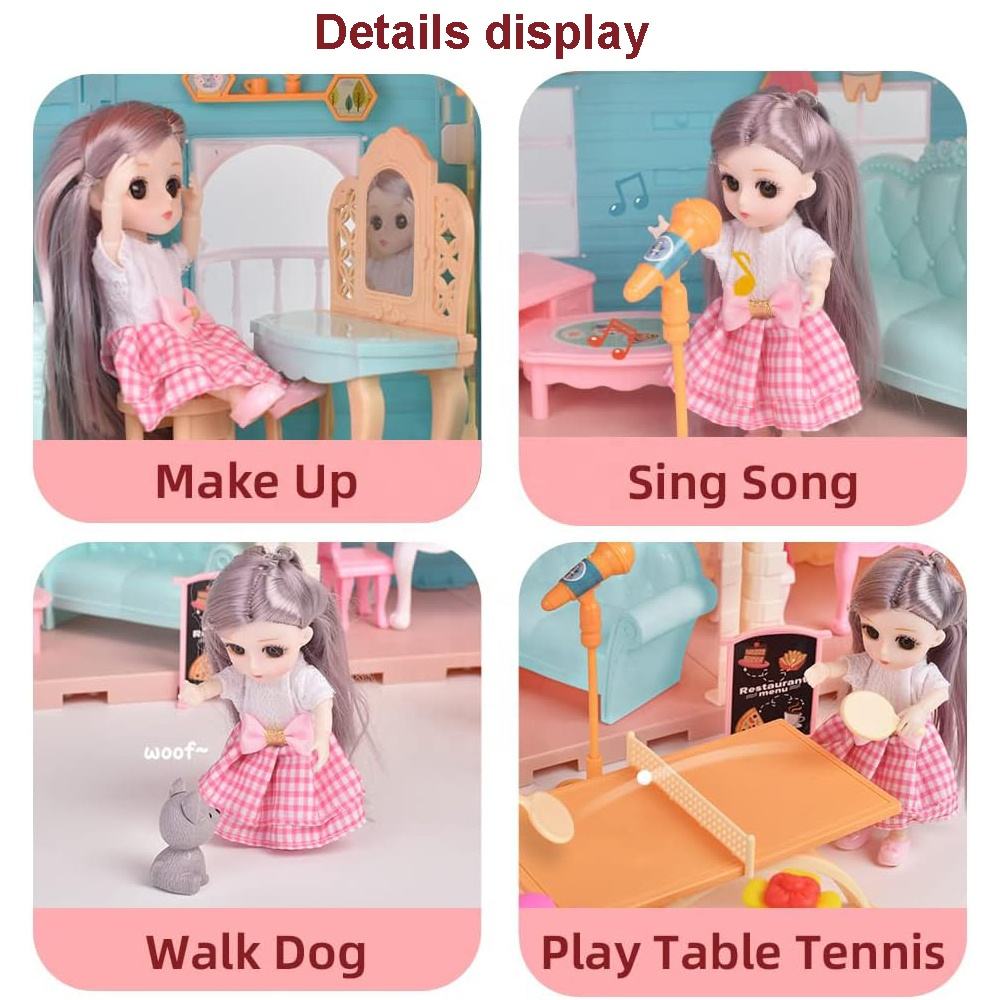 Princess DIY Plastic Play Castle Doll House Big Villa with Furniture Kit & Figures Toy for Girls & Children