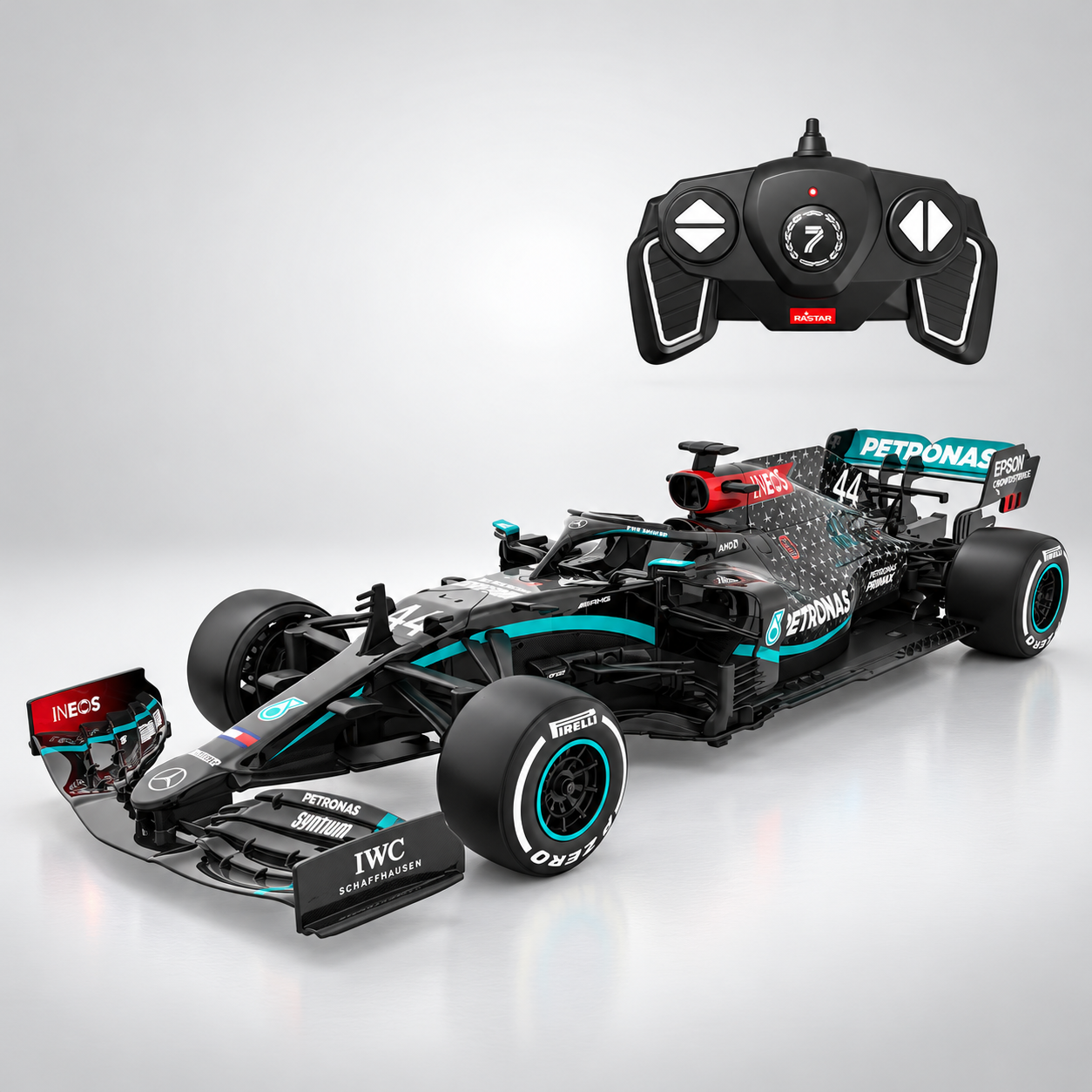 RASTAR Mercedes-AMG F1 W11 EQ Performance - 1:18 Scale RC Racing Car, Model 98500, Officially Licensed Formula 1 Replica with Forward, Reverse, Left and Right Steering, Independent Suspension and DIY Decal Set