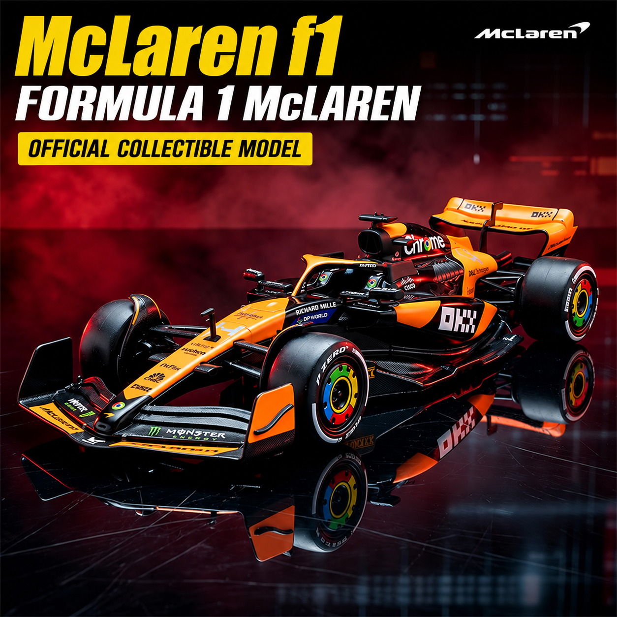RW5224 McLaren MCL38 Formula 1 Die-Cast Model Car, 1:24 Scale, 2024 Miami Grand Prix Orange and Black Racing Livery