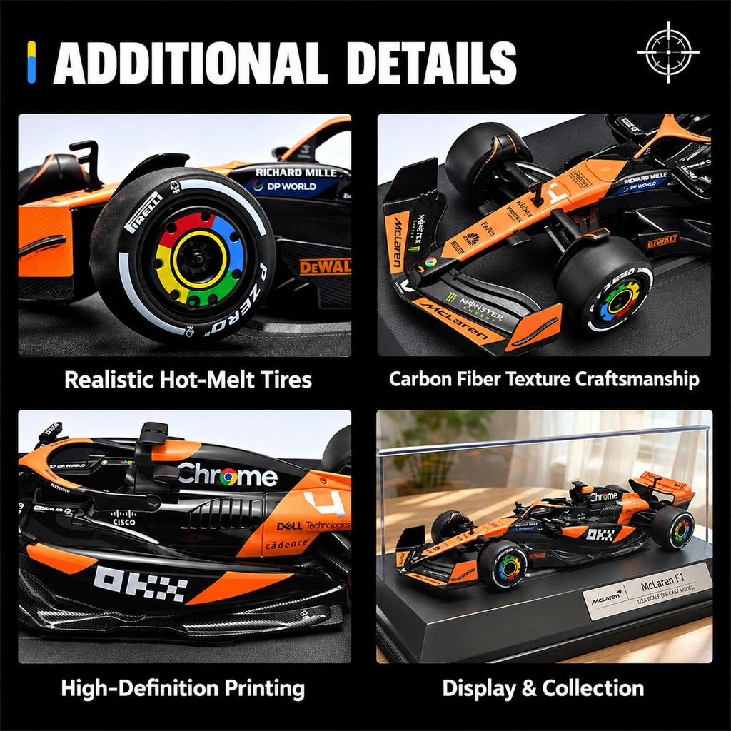 RW5224 McLaren MCL38 Formula 1 Die-Cast Model Car, 1:24 Scale, 2024 Miami Grand Prix Orange and Black Racing Livery