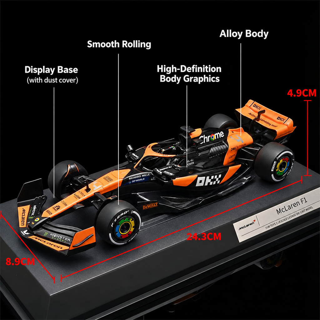 RW5224 McLaren MCL38 Formula 1 Die-Cast Model Car, 1:24 Scale, 2024 Miami Grand Prix Orange and Black Racing Livery
