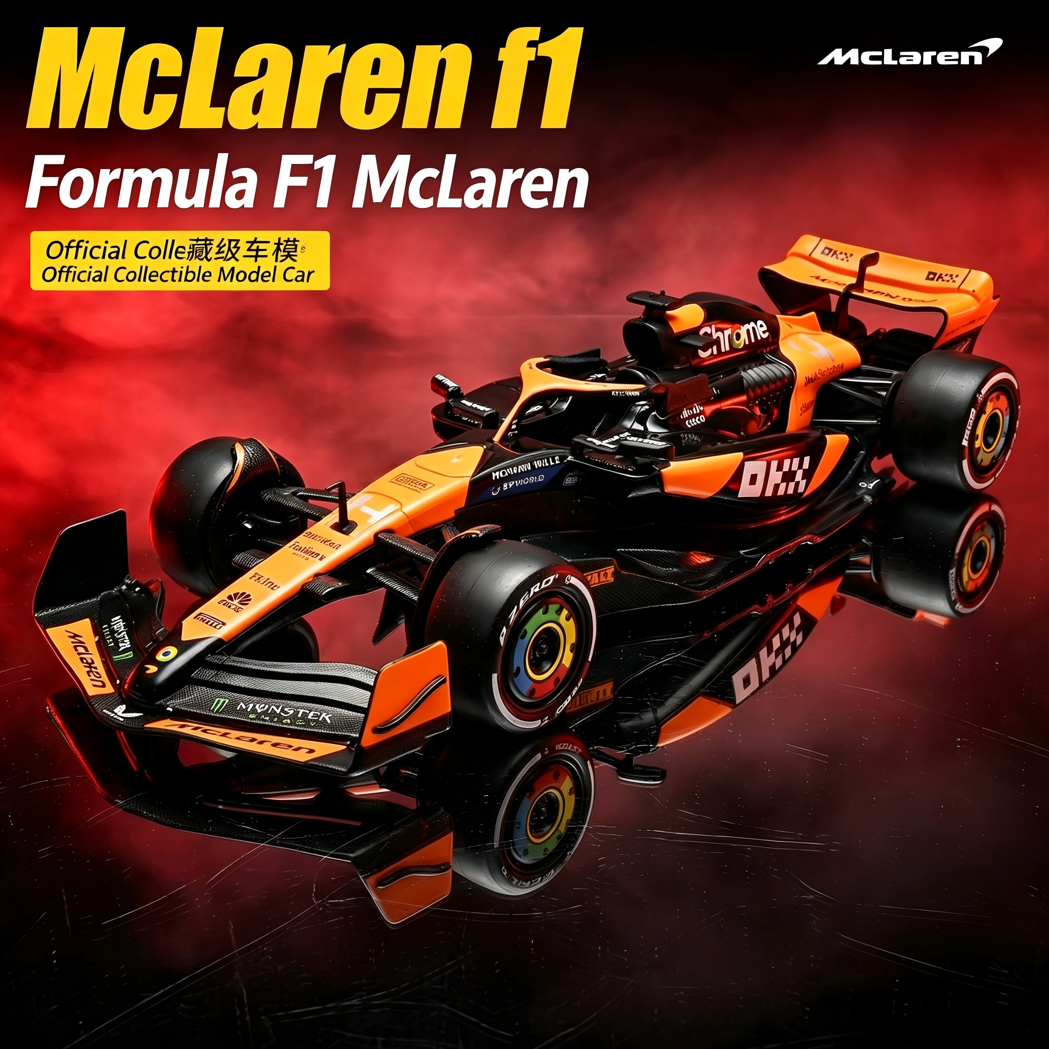 RW5218 McLaren Formula 1 MCL38 Die-Cast Model Car - 1:18 Scale, 2024 Miami Grand Prix Orange and Black Racing Livery