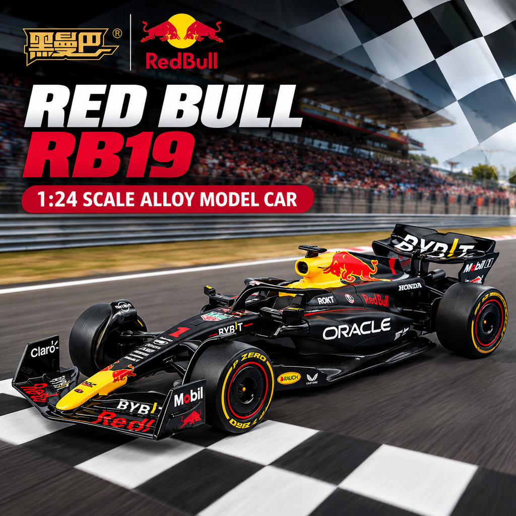 Black Mamba Oracle Red Bull Racing RB19 Formula 1 Die-Cast Model Car, 1:24 Scale, 2023 Racing Livery, Black and Yellow Collector Model