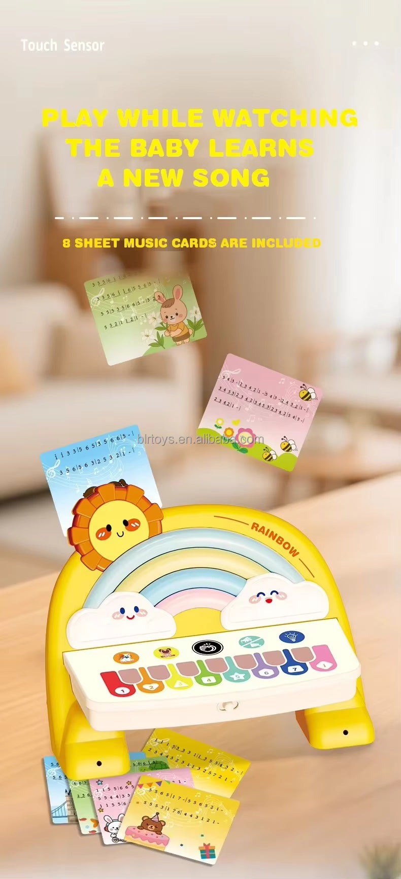 Rainbow Piano Keyboard Toy Kids Educational Touch Piano Electronic Piano Musical Instrument Toy with Microphone description image 1