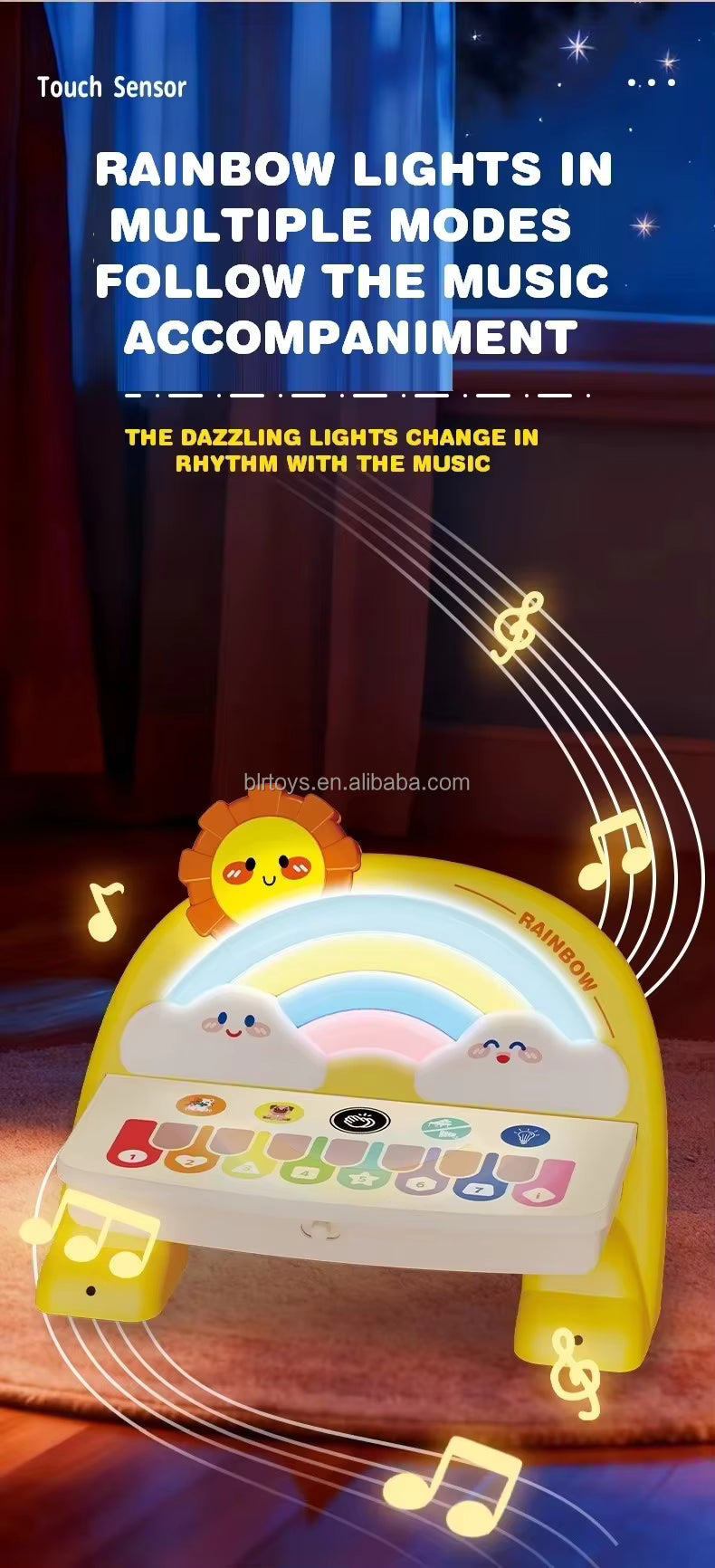 Rainbow Piano Keyboard Toy Kids Educational Touch Piano Electronic Piano Musical Instrument Toy with Microphone description image 3