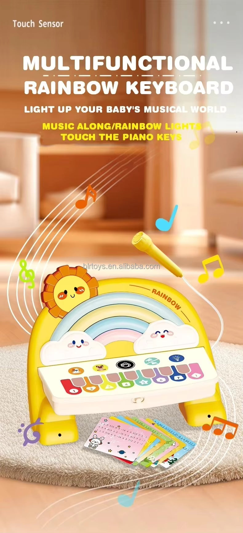 Rainbow Piano Keyboard Toy Kids Educational Touch Piano Electronic Piano Musical Instrument Toy with Microphone description image 5