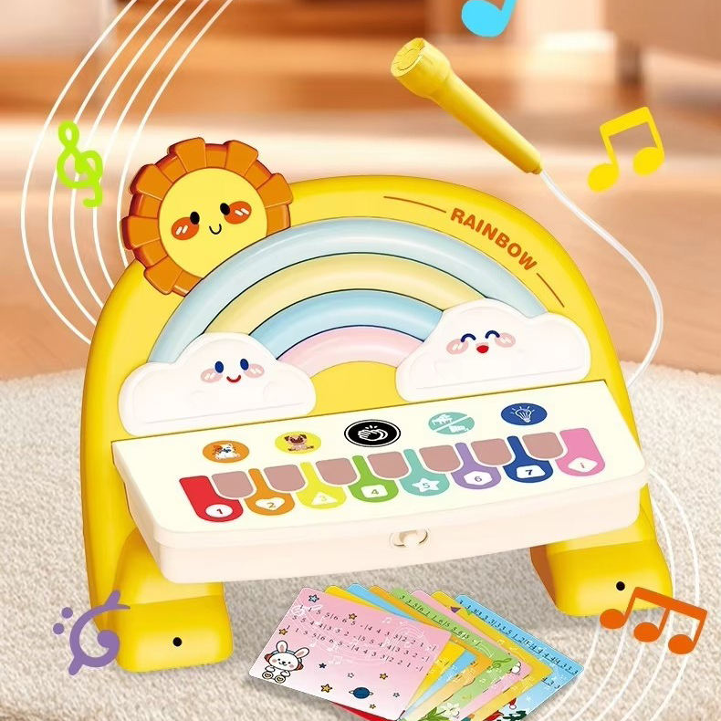 Rainbow Piano Keyboard Toy Kids Educational Touch Piano Electronic Piano Musical Instrument Toy with Microphone