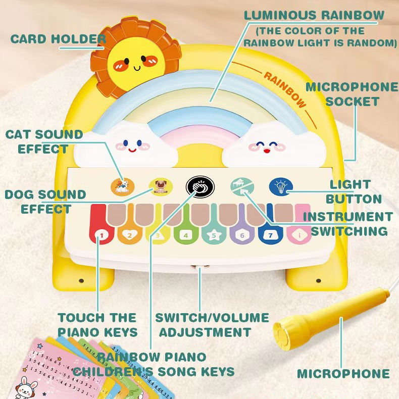 Rainbow Piano Keyboard Toy Kids Educational Touch Piano Electronic Piano Musical Instrument Toy with Microphone