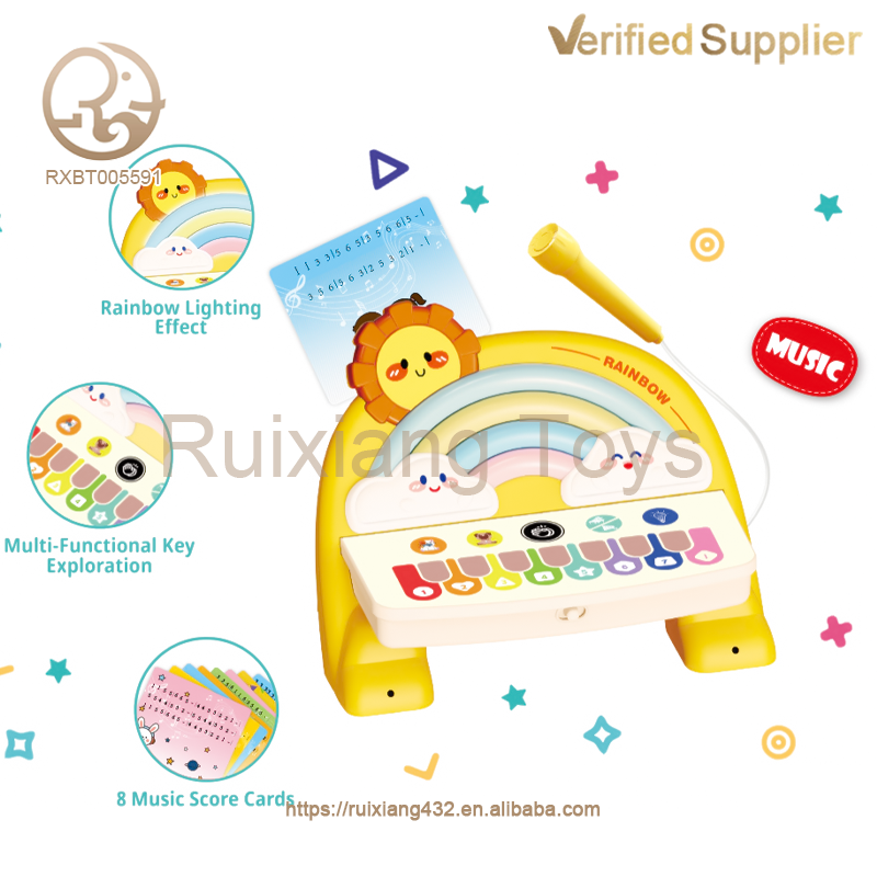 Rainbow Piano Keyboard Toy Kids Educational Touch Piano Electronic Piano Musical Instrument Toy with Microphone