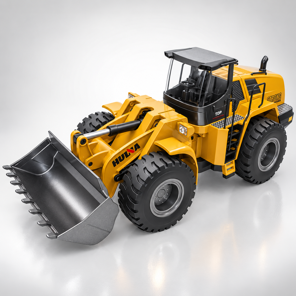Huina 1583 - 1:14 24CH RC Wheel Loader, Semi-Alloy Construction Vehicle with 2.4GHz Remote Control, Working Metal Bucket and Loader Arm, LED Lights, Sound Effects, Rechargeable Battery Included