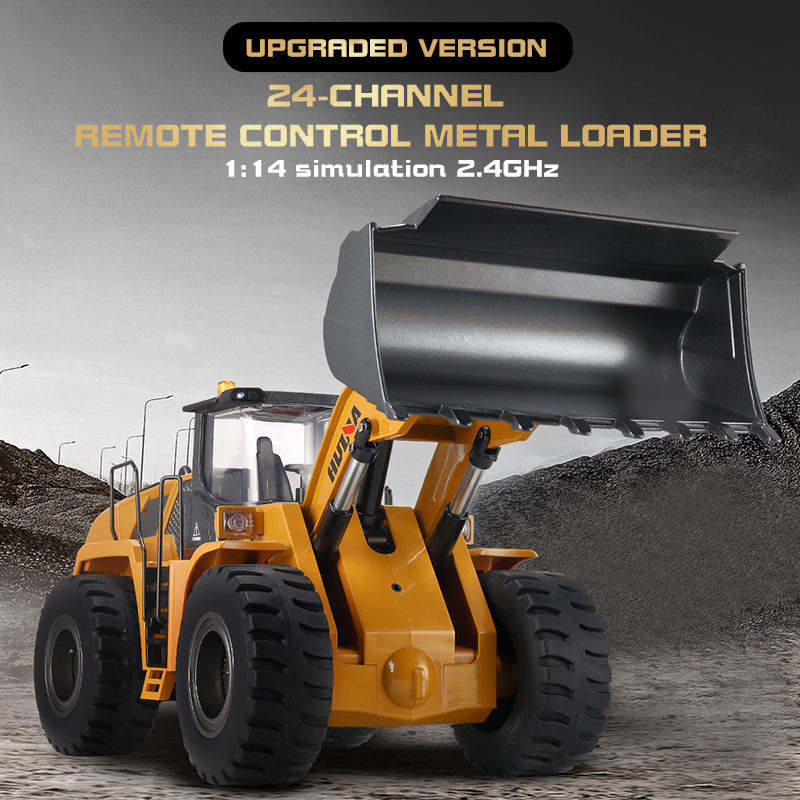 Huina 1583 - 1:14 24CH RC Wheel Loader, Semi-Alloy Construction Vehicle with 2.4GHz Remote Control, Working Metal Bucket and Loader Arm, LED Lights, Sound Effects, Rechargeable Battery Included